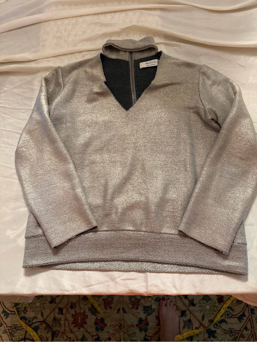 Bailey 44 Metallic Silver V-Neck Sweater